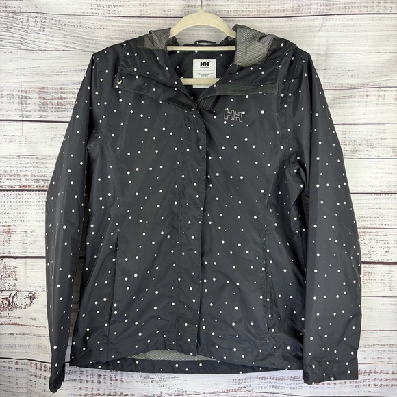 Helly Hansen Women's Nine K Jacket black White Polk a Dot Size Medium EUC Rain - Picture 2 of 13